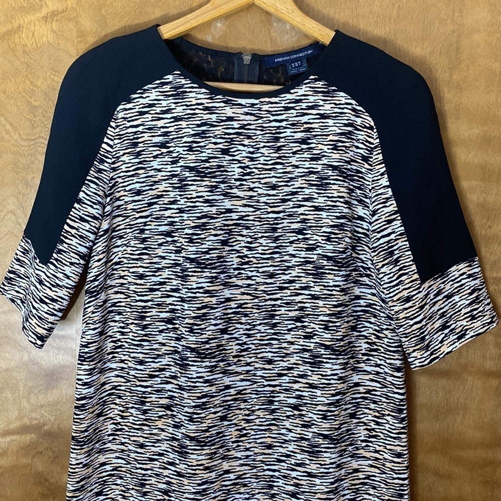 FRENCH connection black and animal tiger print‎ lace back mini sheath dress